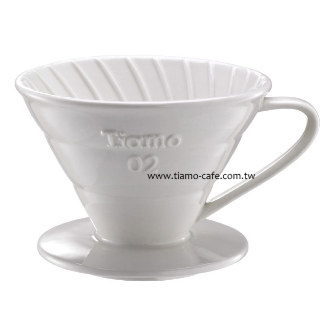 Tiamo V02陶瓷圓錐咖啡濾器組(白) 附濾紙量匙